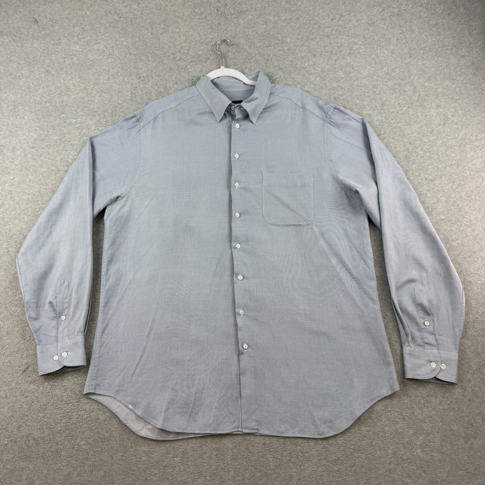 Vintage Giorgio Armani Dress Shirt Men 17.5 44 Blue 90s Made in Italy Blue